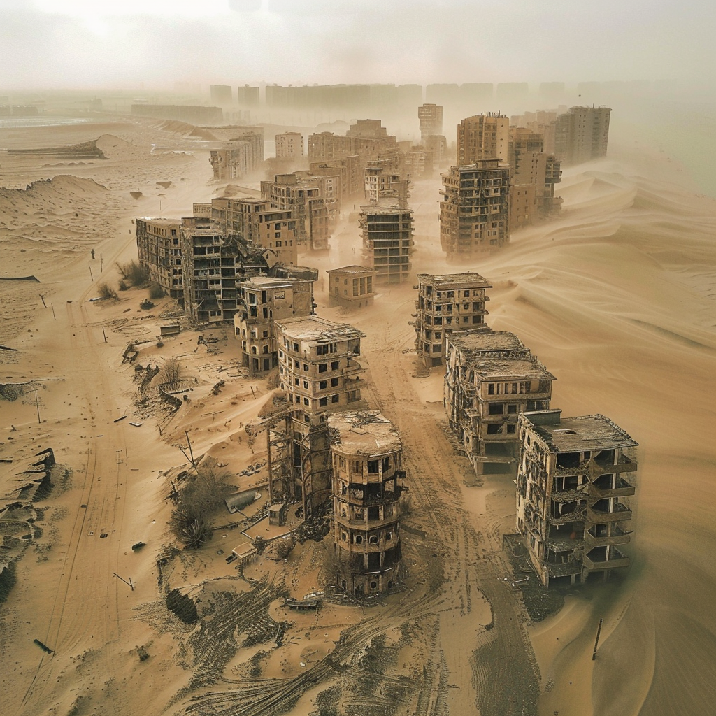 City covered in sand ruins