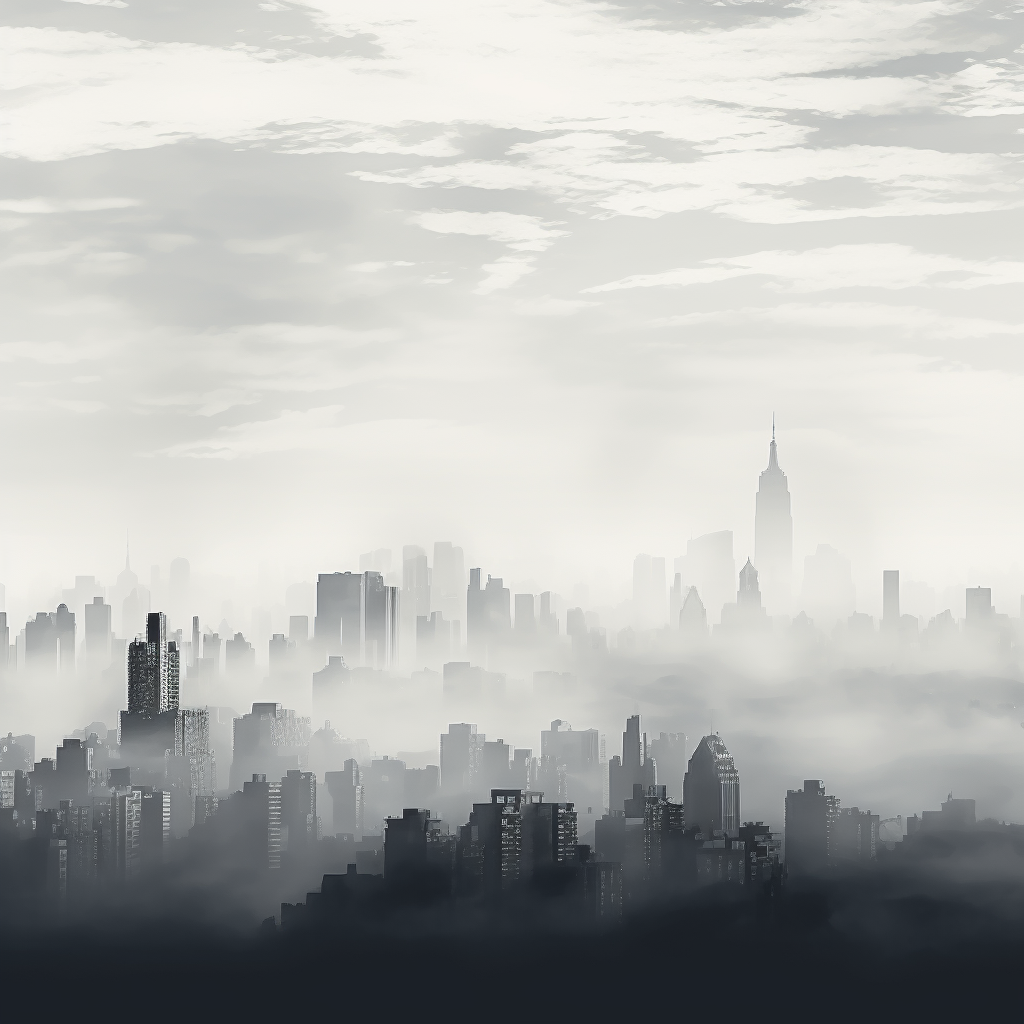 Monotone city skyline with smog