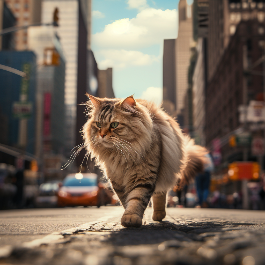 Cat walking across city street