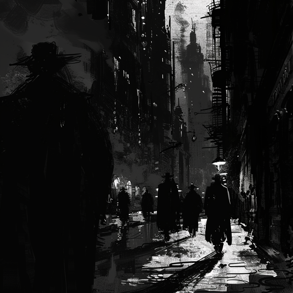 Shadowy figures in night city streets