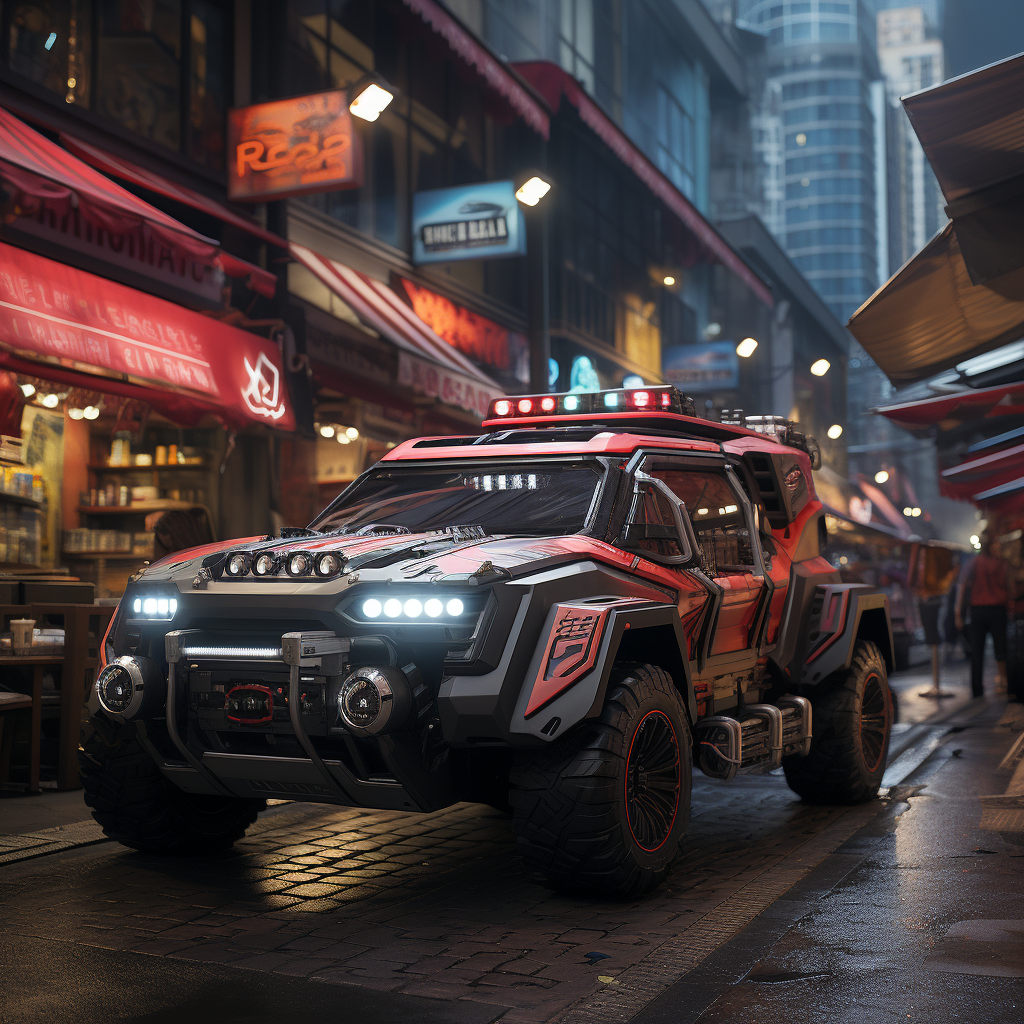 Futuristic urban cybertruck in the city