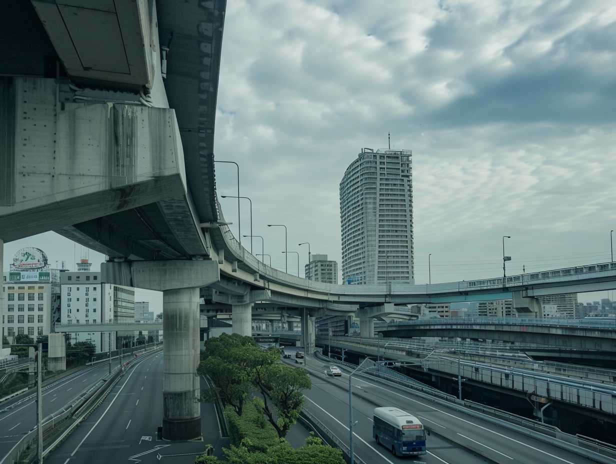 Viaduct highway in urban city