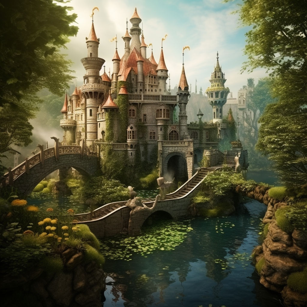 Charming fairy tale city with moat