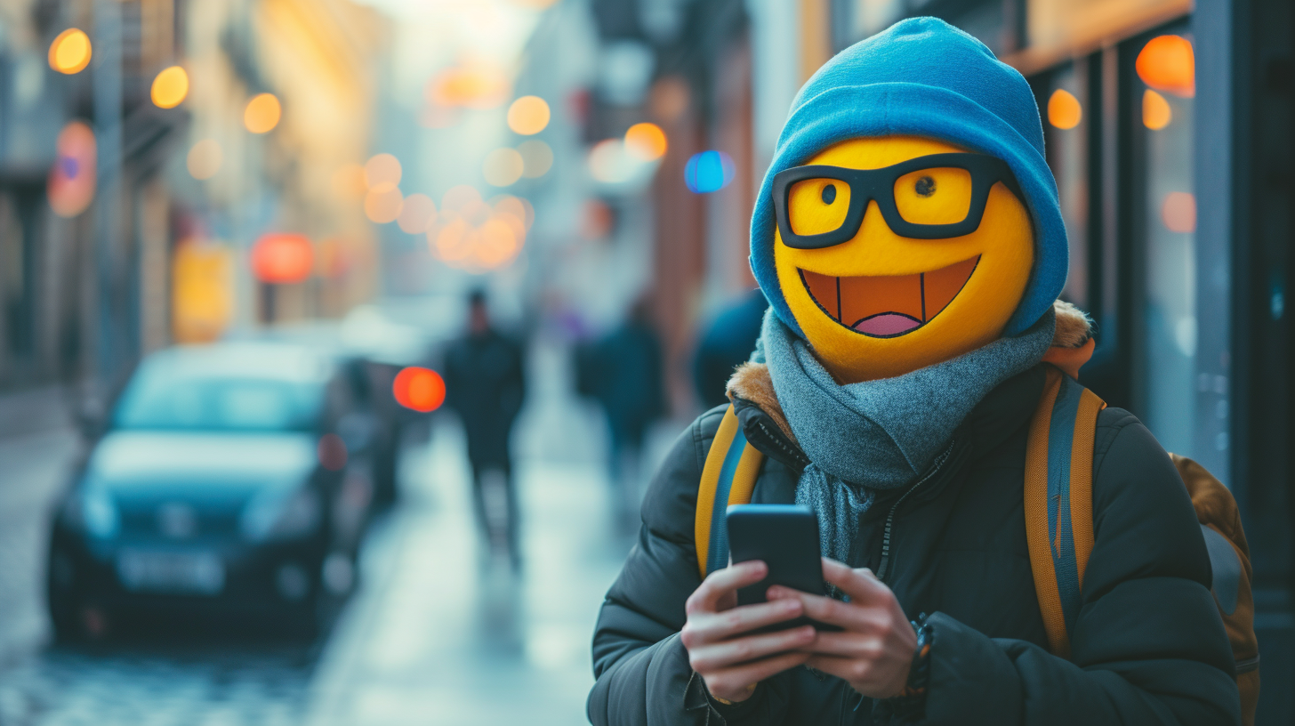 Emoji Walking City Smiling Mobile Phone