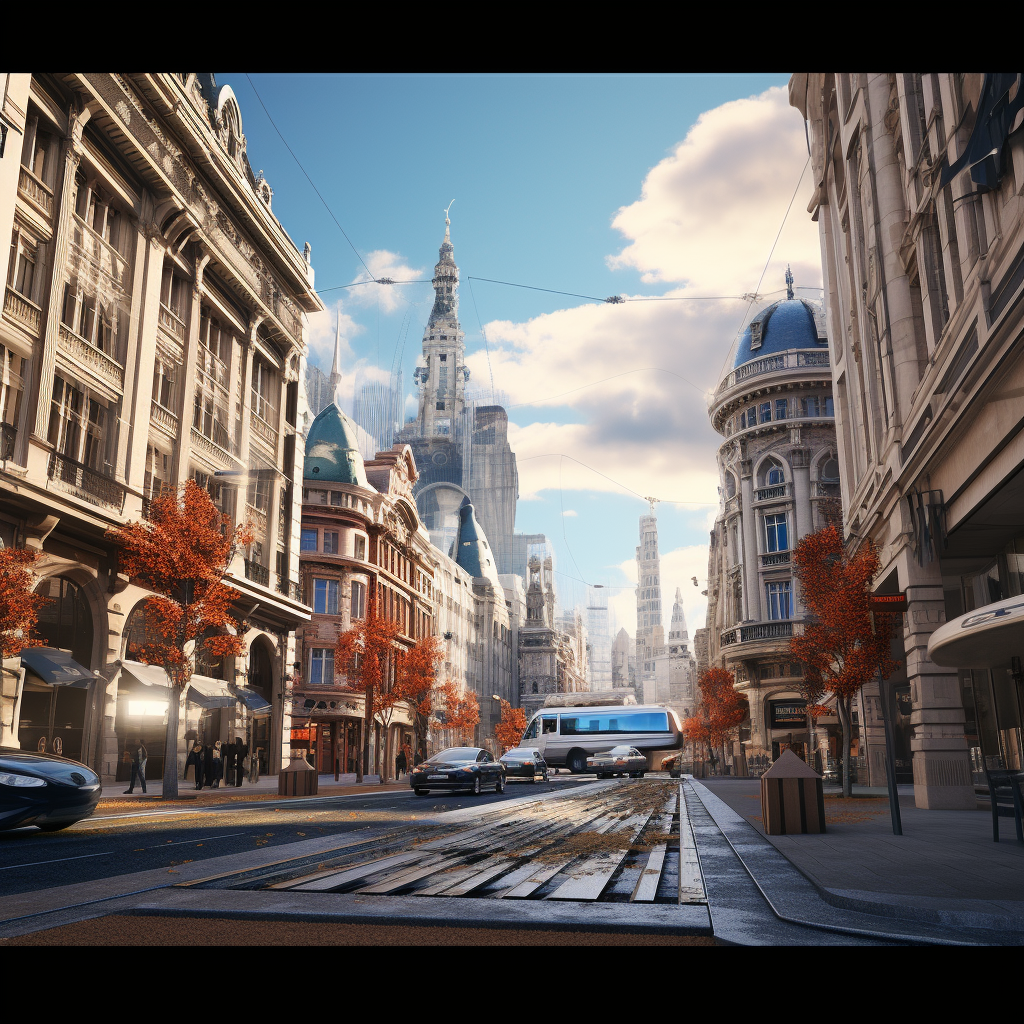 Detailed city scenery with a high-end feel