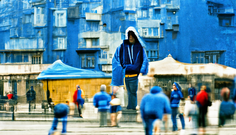 Smiling man wearing a blue hoodie in the city