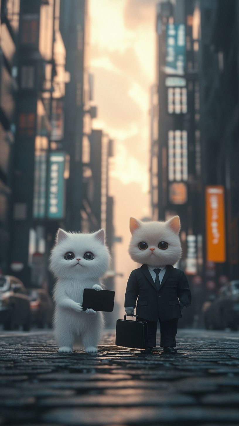 Cute pets in city setting