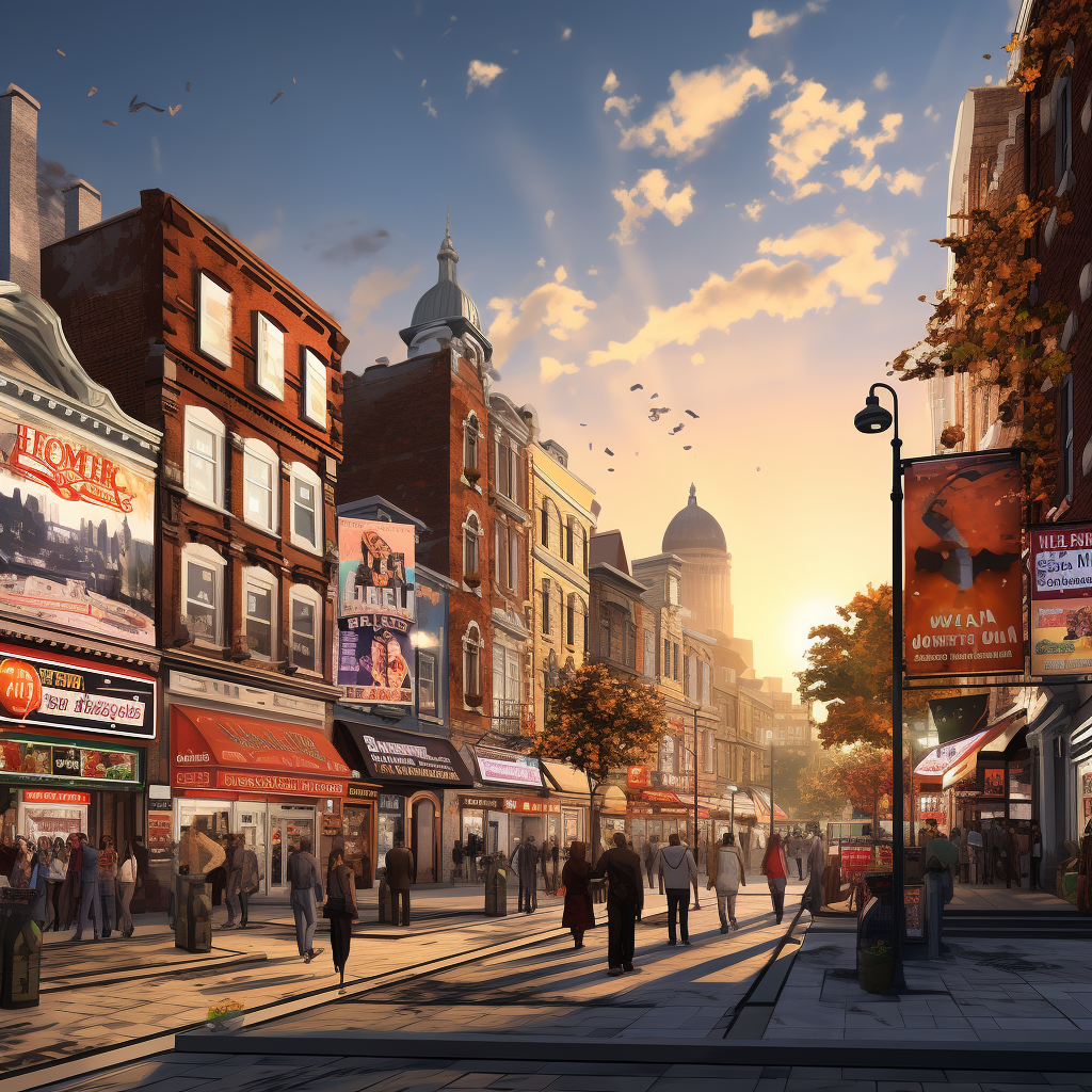 Vibrant city street with campaign posters