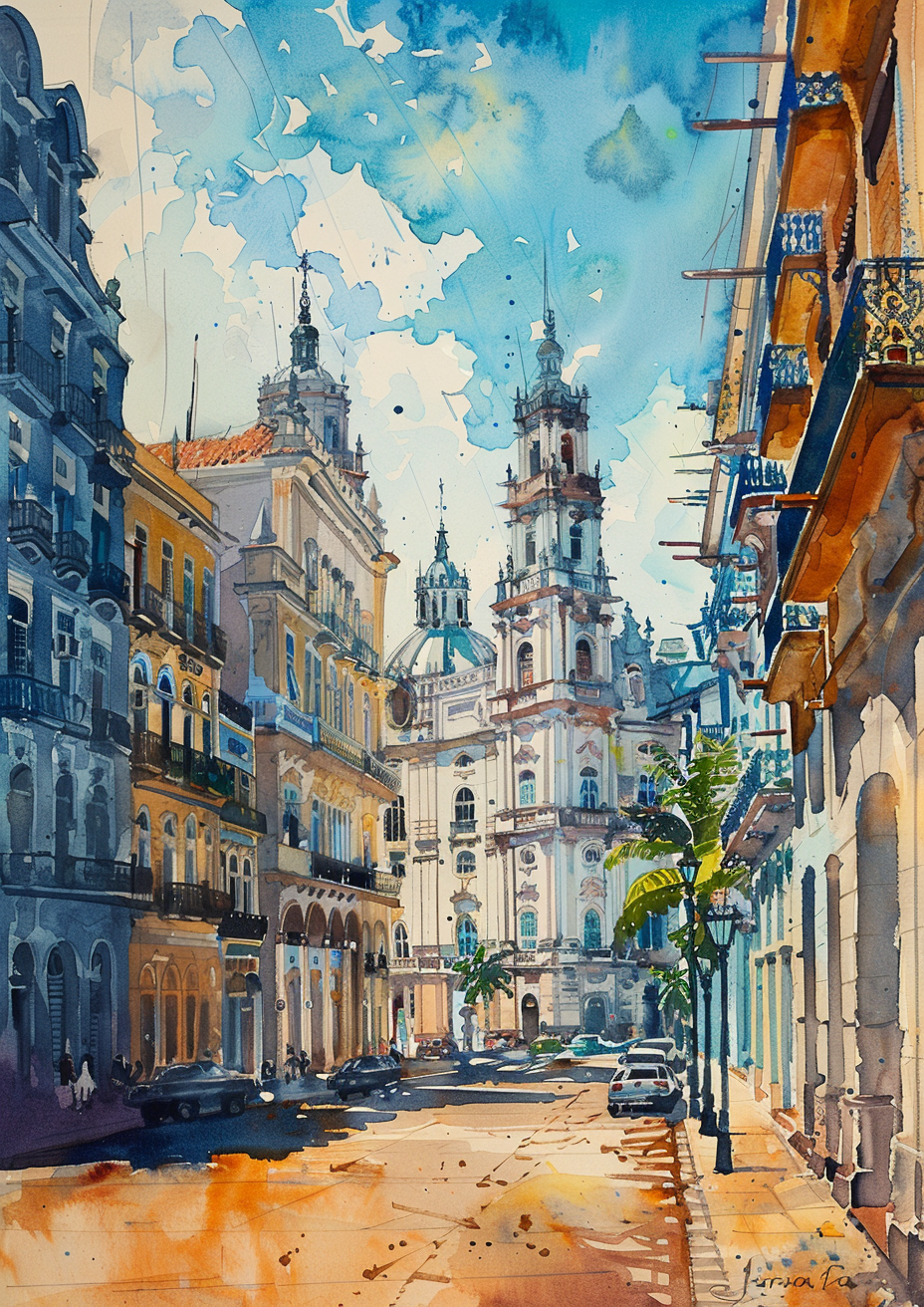 City Vitoria Watercolour Painting