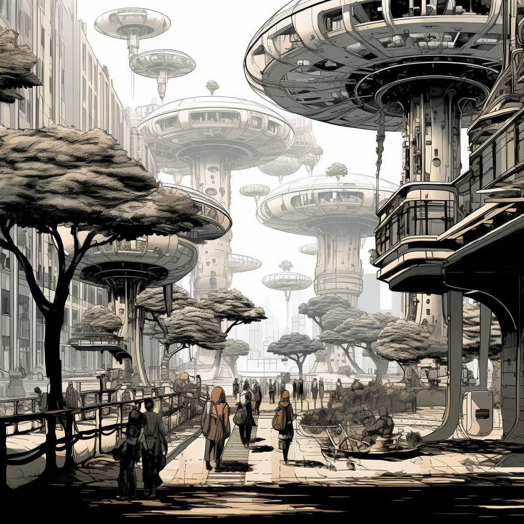 Illustration of Futuristic Cityscape with Life Pods