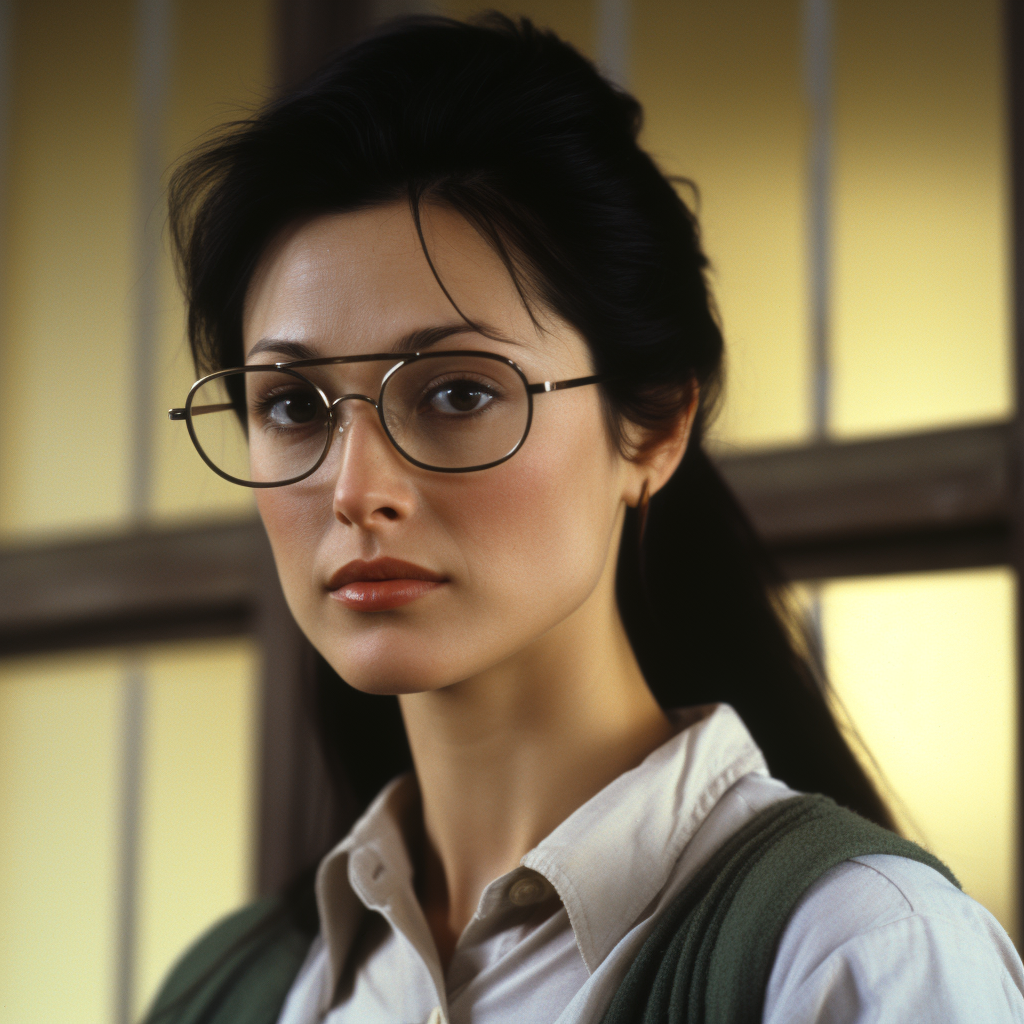 Shannen Doherty as Claire Kent with Glasses and Ponytail