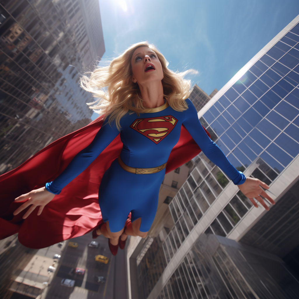 Beth Behrs as Claire Kent transforming into Superwoman