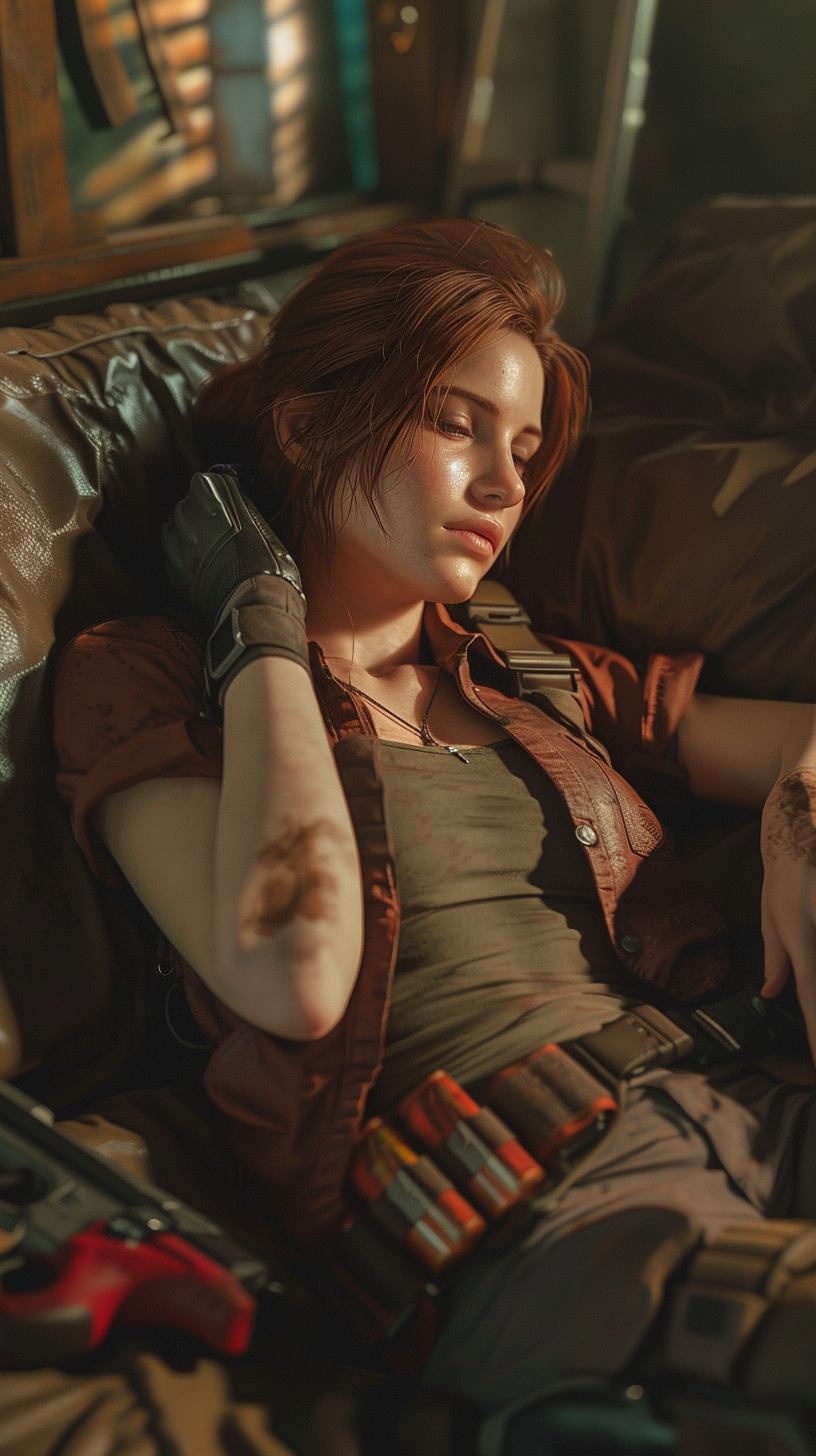 Claire Redfield relaxing in safe room