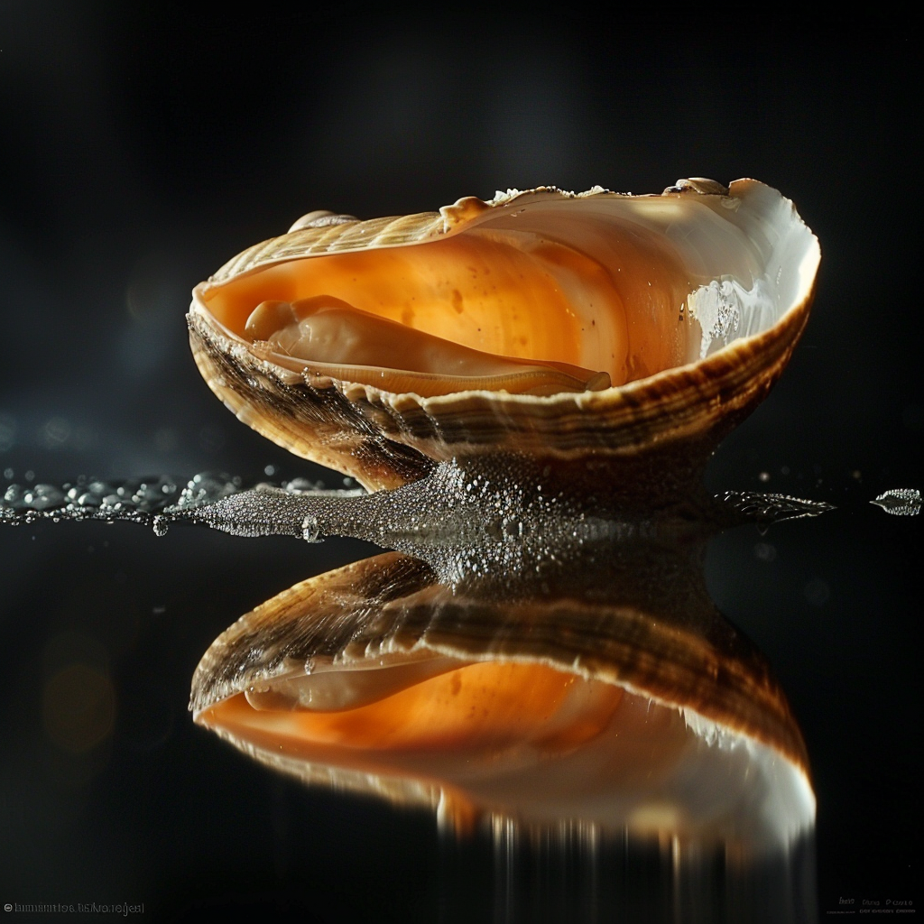 Half open clam on black background