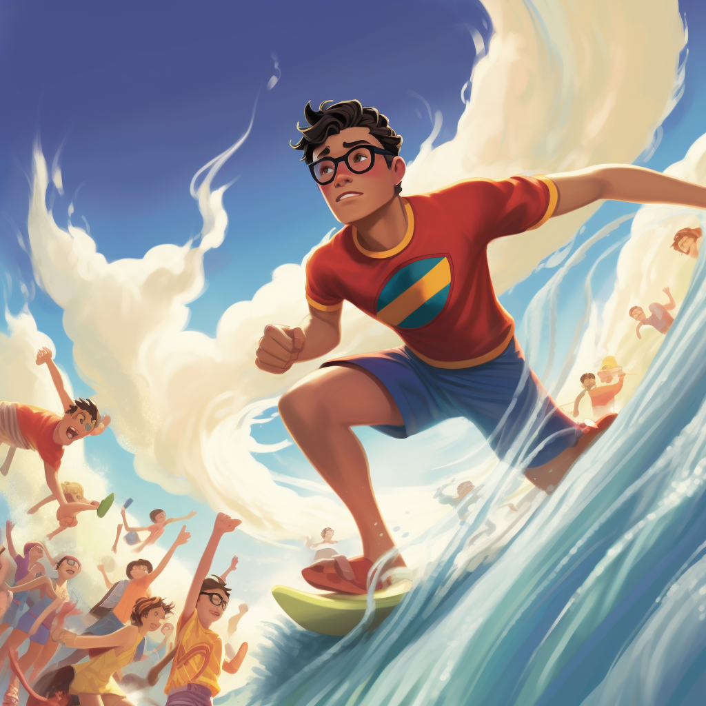 Young Clark Kent using ice breath on giant wave