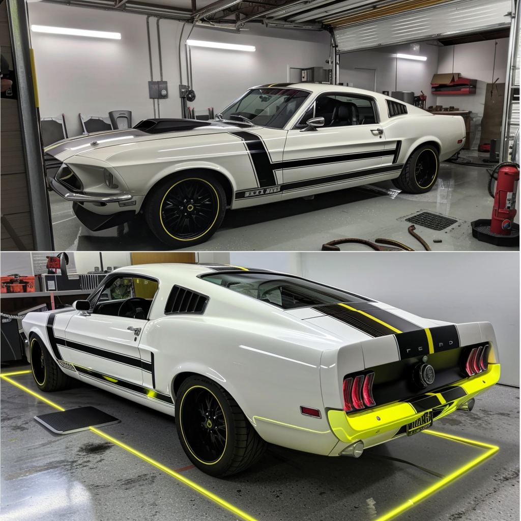 Ford Mustang White Black Stripes