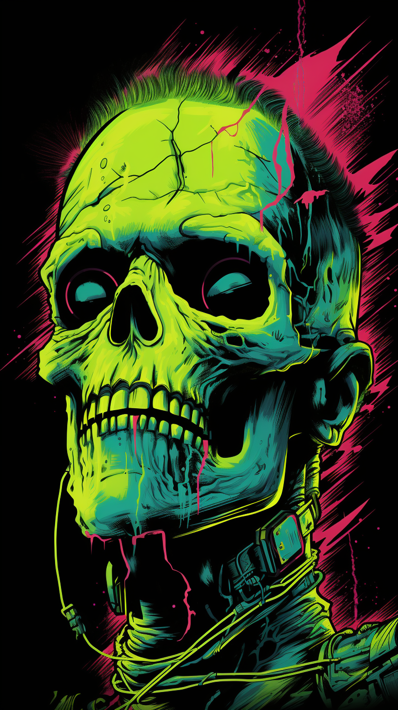 Frankenstein Monster Skeleton in 80s Vapor Wave Style