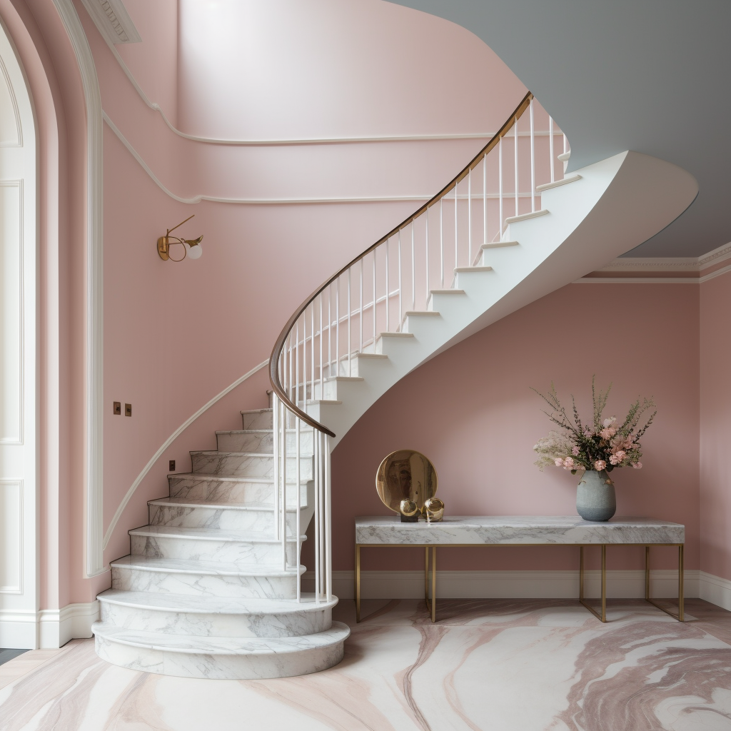 Classic house stairs with pink walls