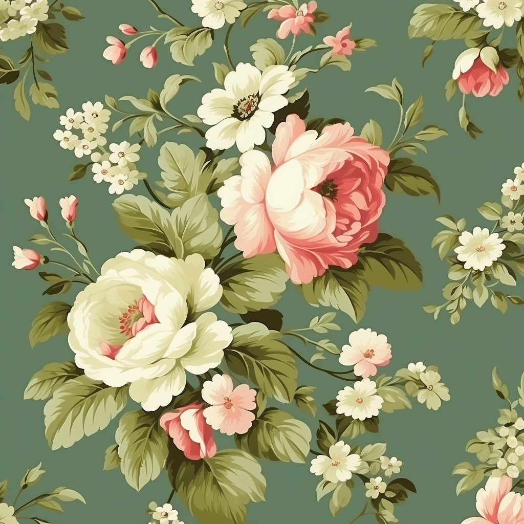 Vintage flower pattern on green background