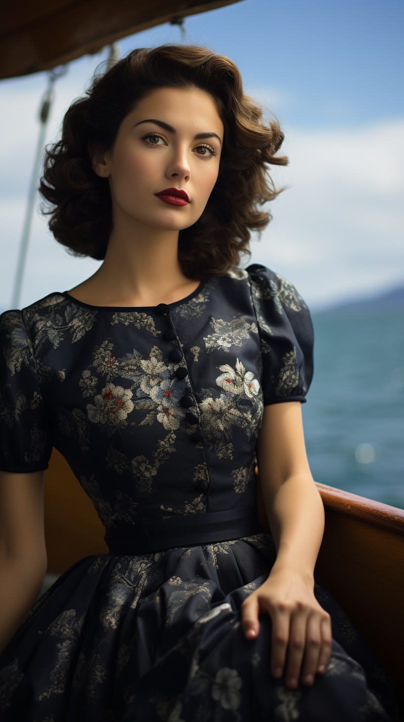 Classic lady in dress on boat