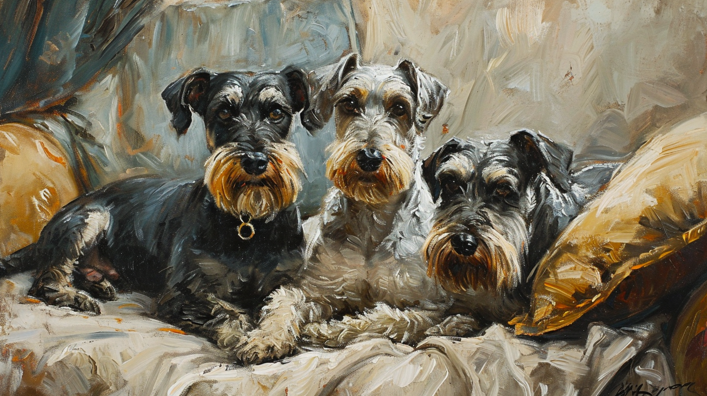 Classical Oil Painting of Schnauzers Family