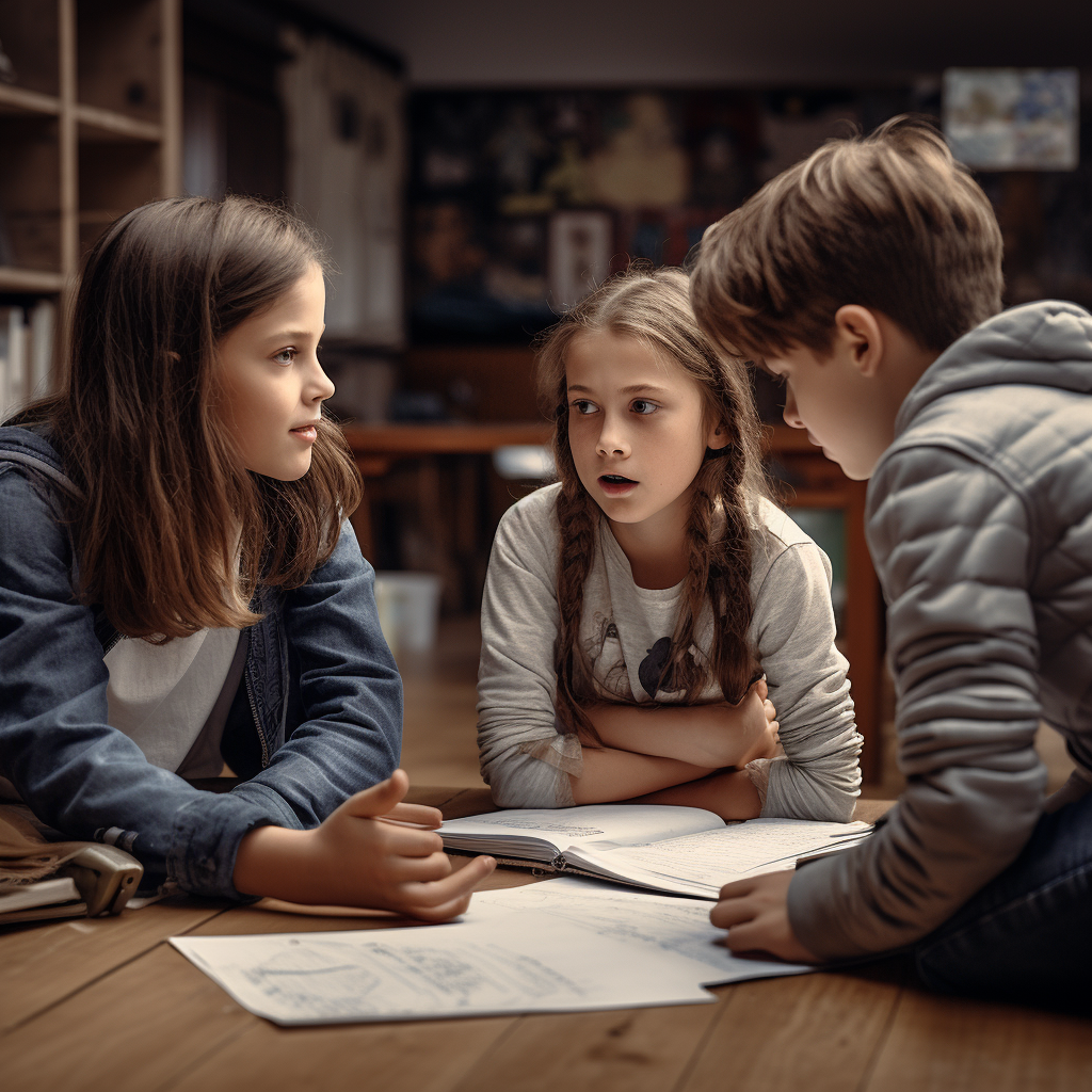 Children talking in a classroom