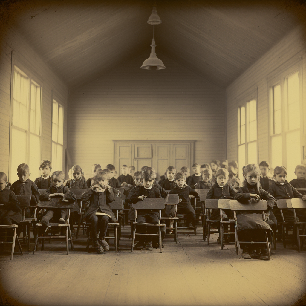 School children in classroom, facing camera