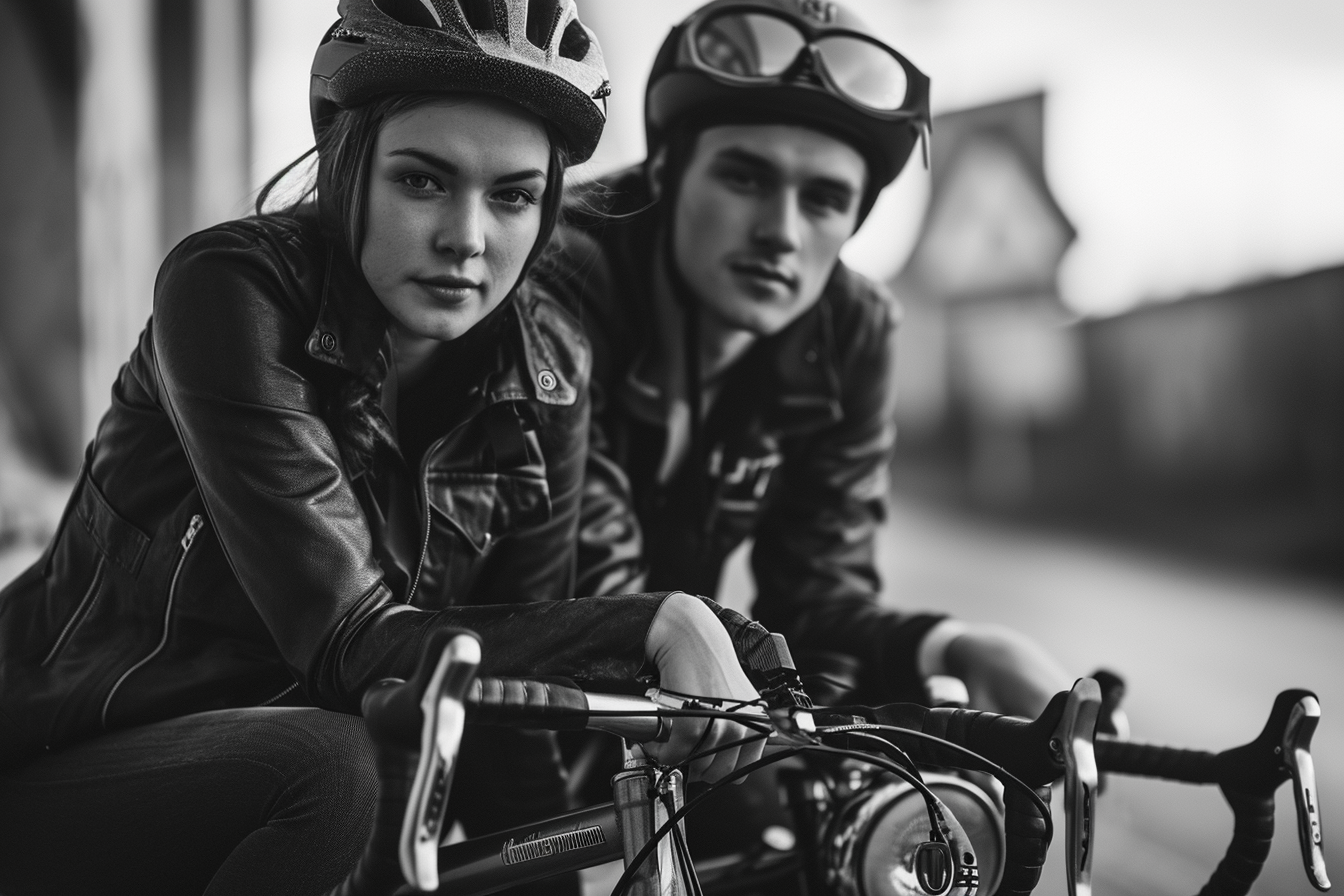 Attractive young couple in trendy bike attire