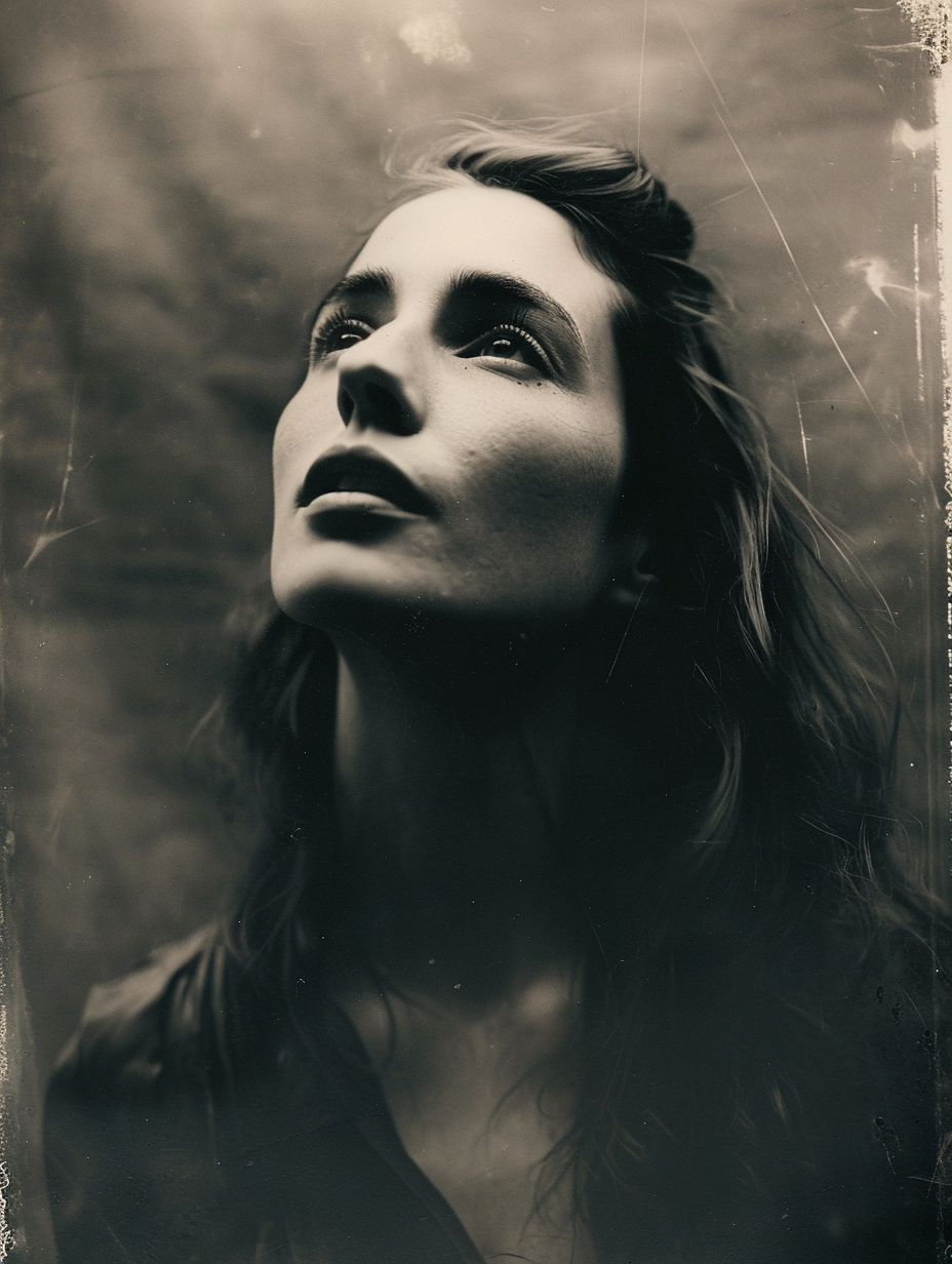 Claudia Black in ethereal black and white polaroid