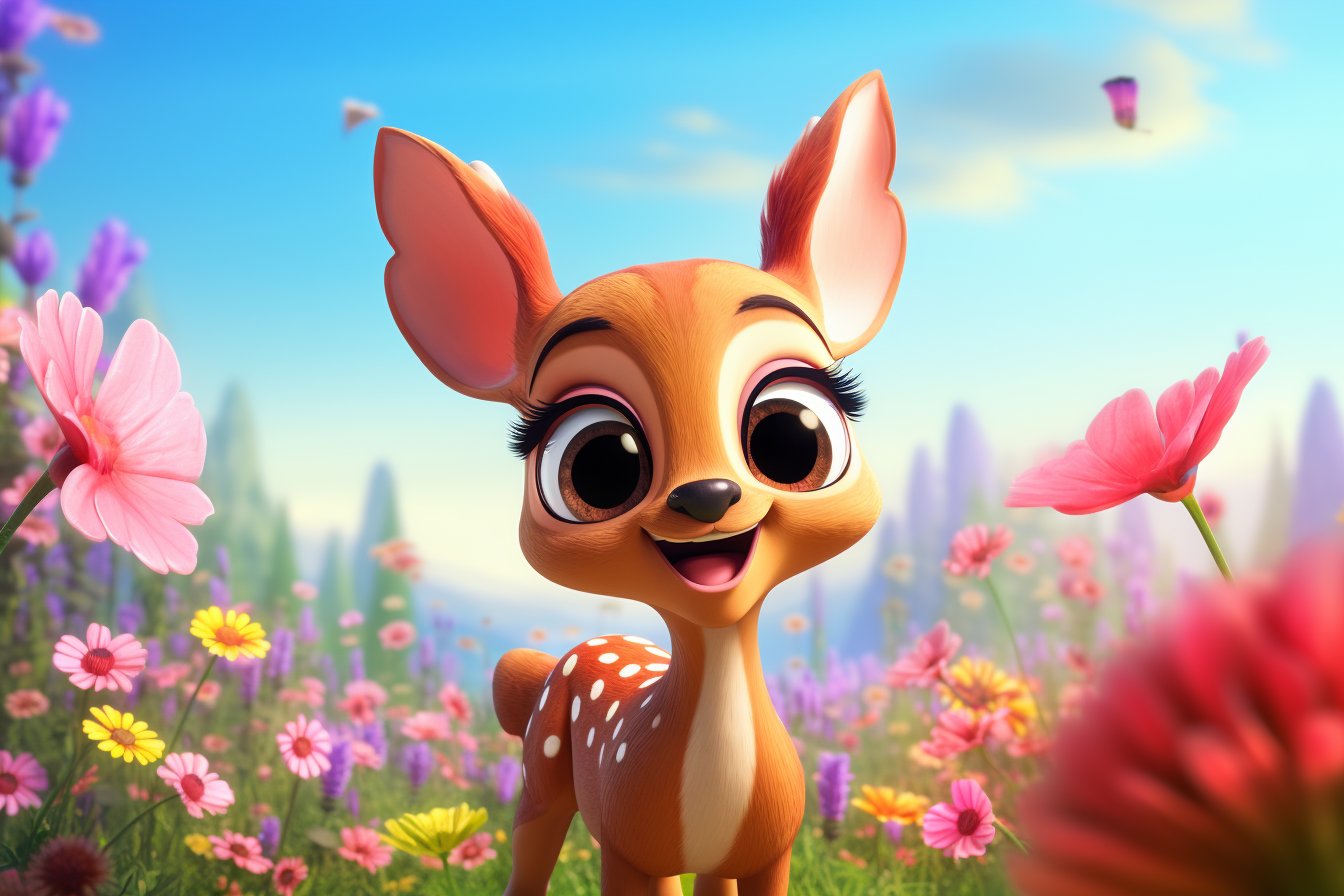 Clay Animation Style Fawn with Butterflies and Flower Field Image