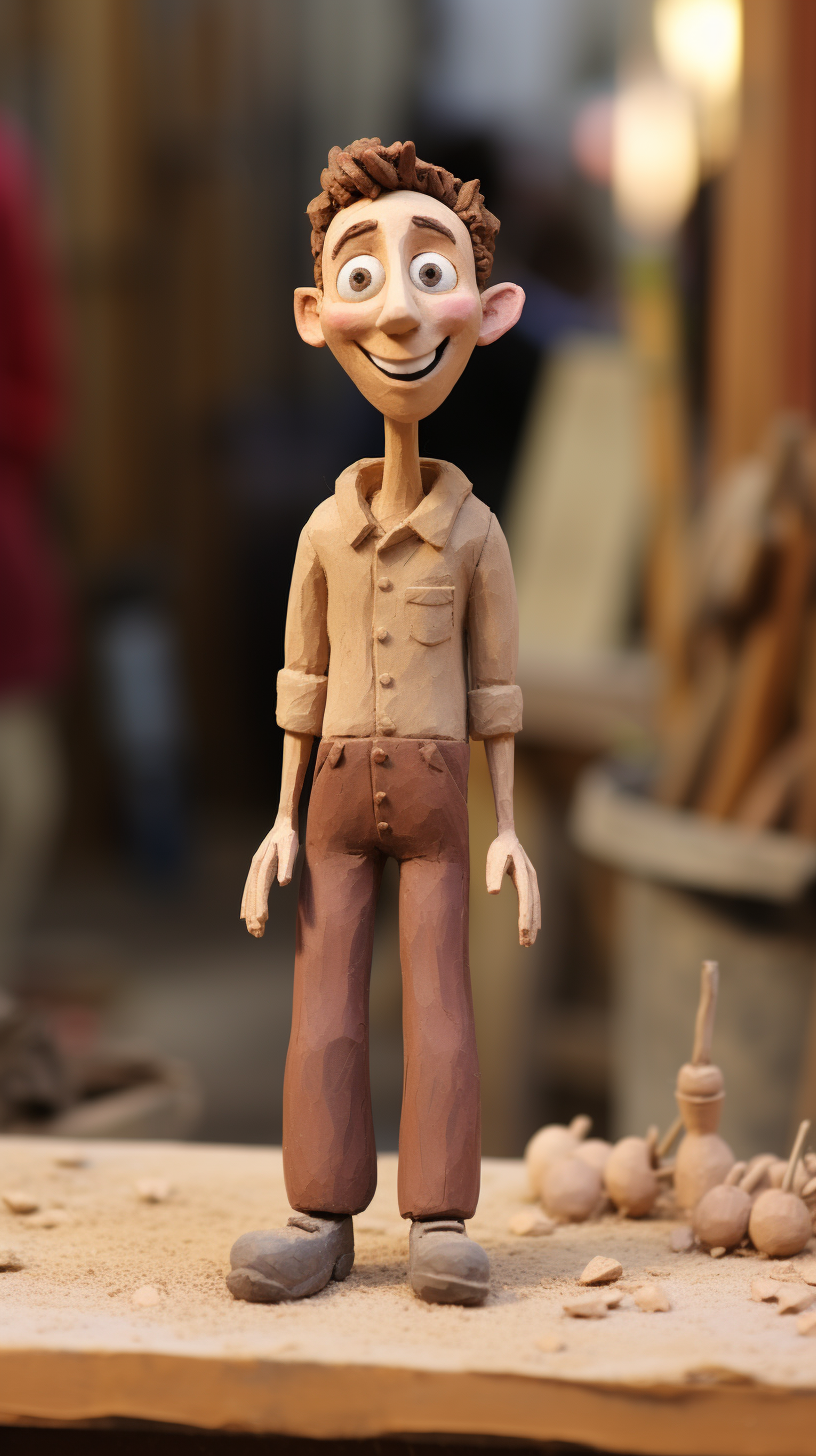 Claymation Farmer in Brown Overalls