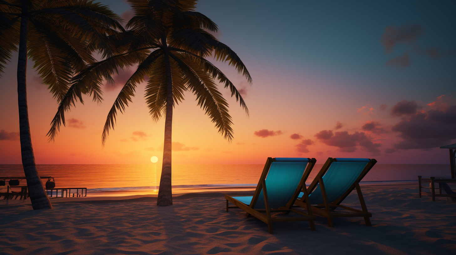 Relaxing beach scene with deck chairs