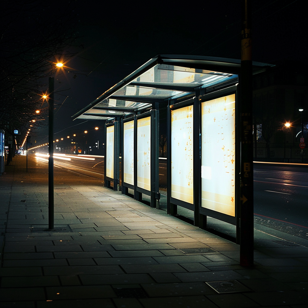 Night Advertisement Bus Stop Street