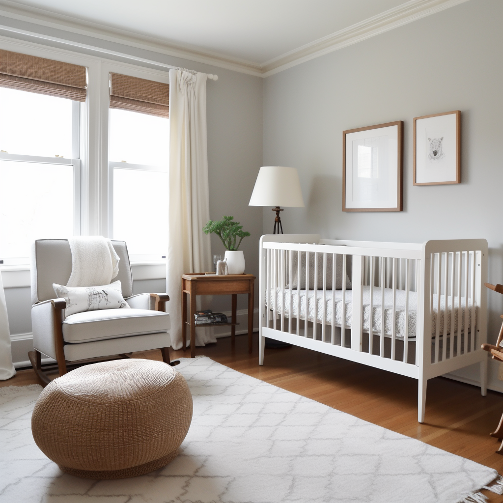 Clean traditional style nursery with blank wall and crib