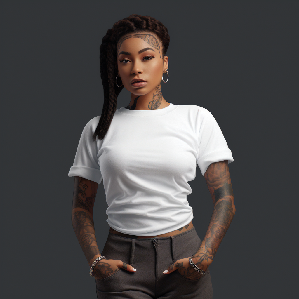 Female hip hop producer in clean white t-shirt