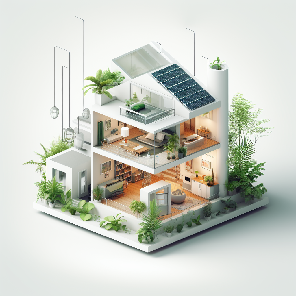 Isometric illustration of clean house energy flow