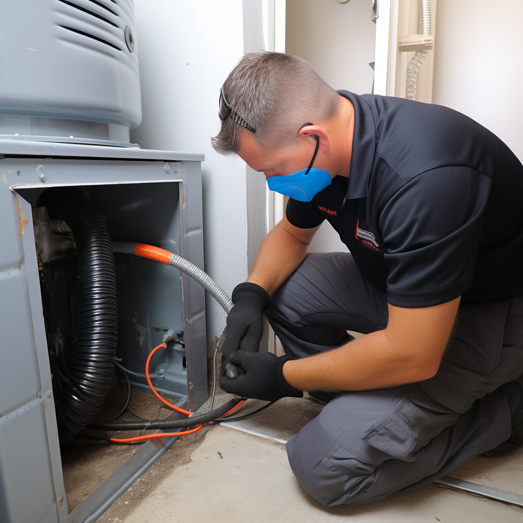 Worker using sweep kit on dryer vent