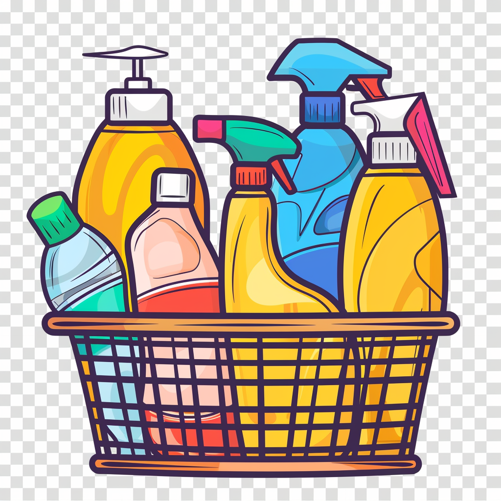 Cleaning products in basket