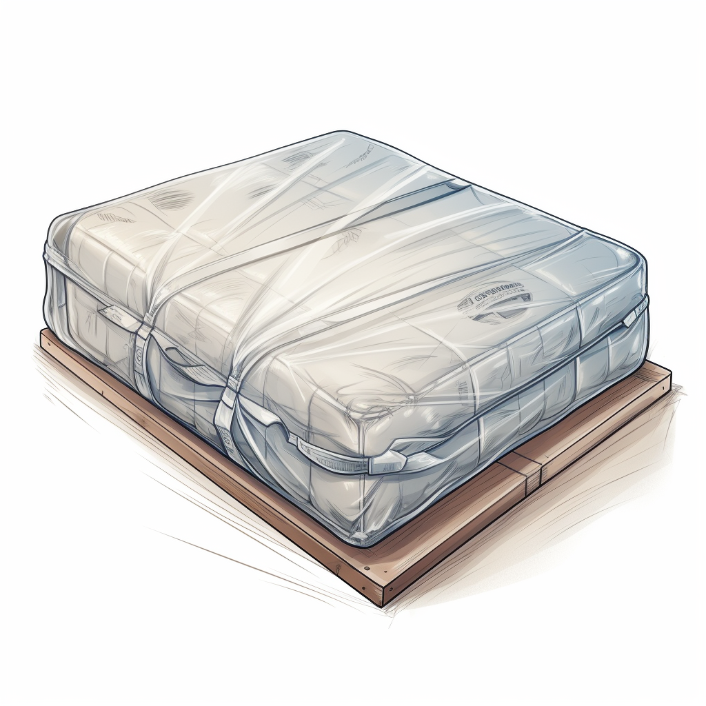 Instructional illustration of mattress in clear bag