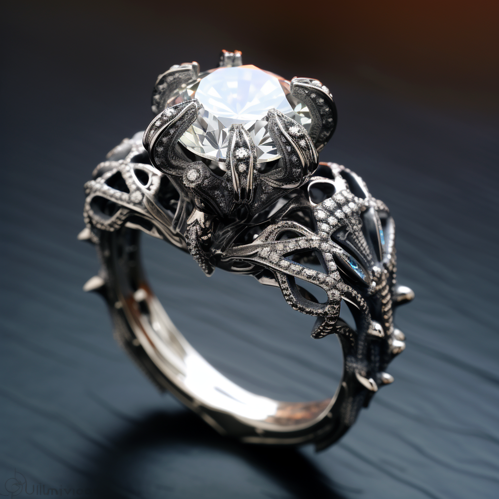 Expensive clear diamond ring with demonic designs