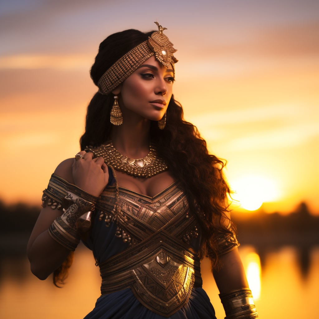 Beautiful Cleopatra in Egyptian Attire by the Nile