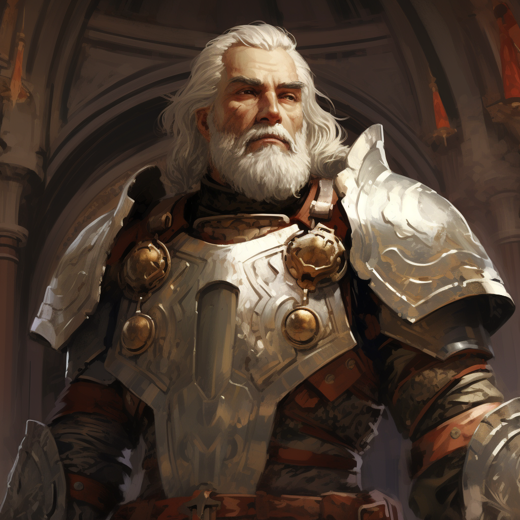 Clerical Dwarf in Armor with White Hair and Beard