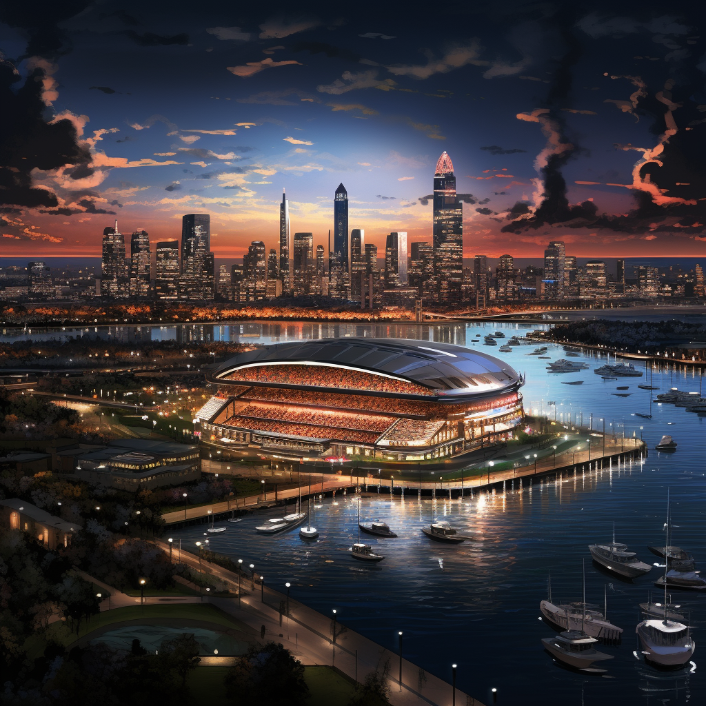 Modern Cleveland Browns Football Stadium at Night