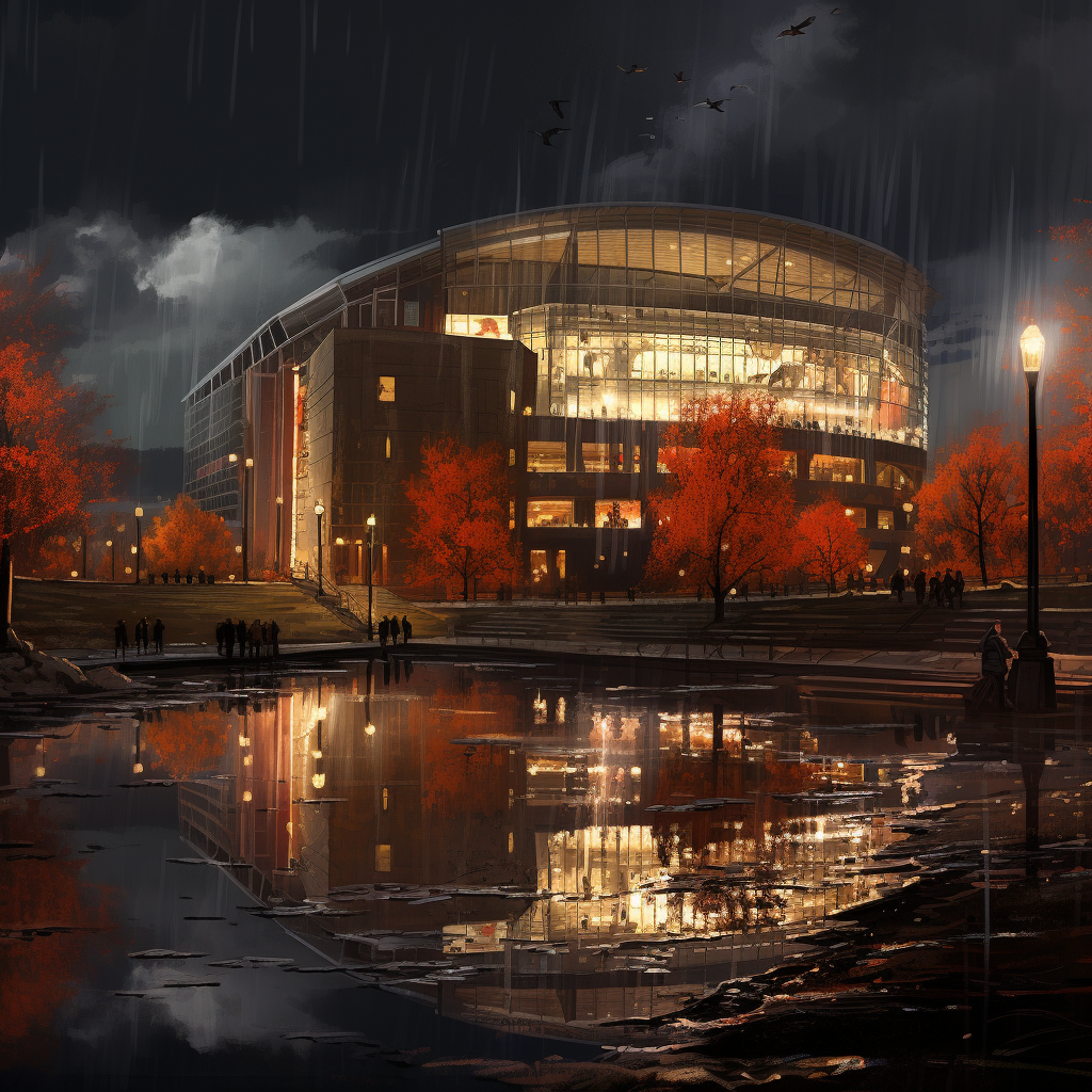 Night view of Cleveland Browns Stadium