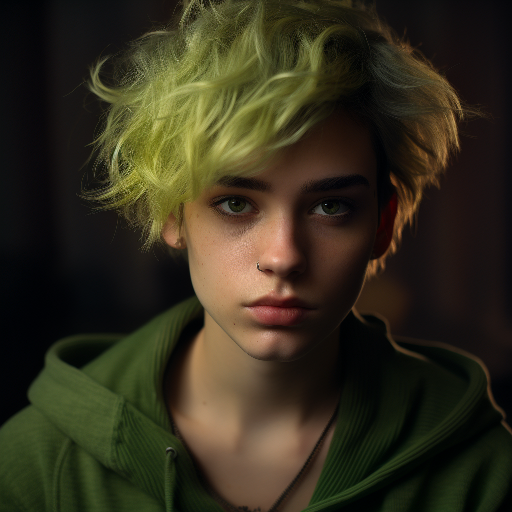 Fascinating Green-skinned Non-Binary Human Portrait