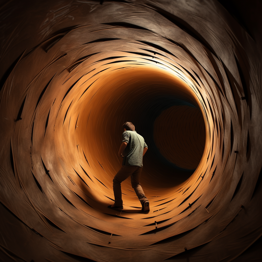 Person climbing into a pipe hole