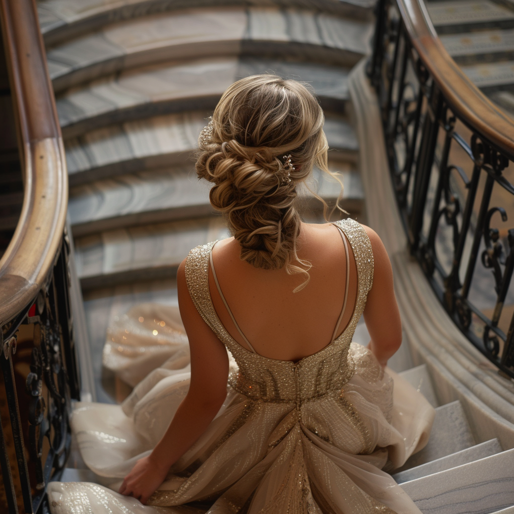 woman climbing stairs on ball