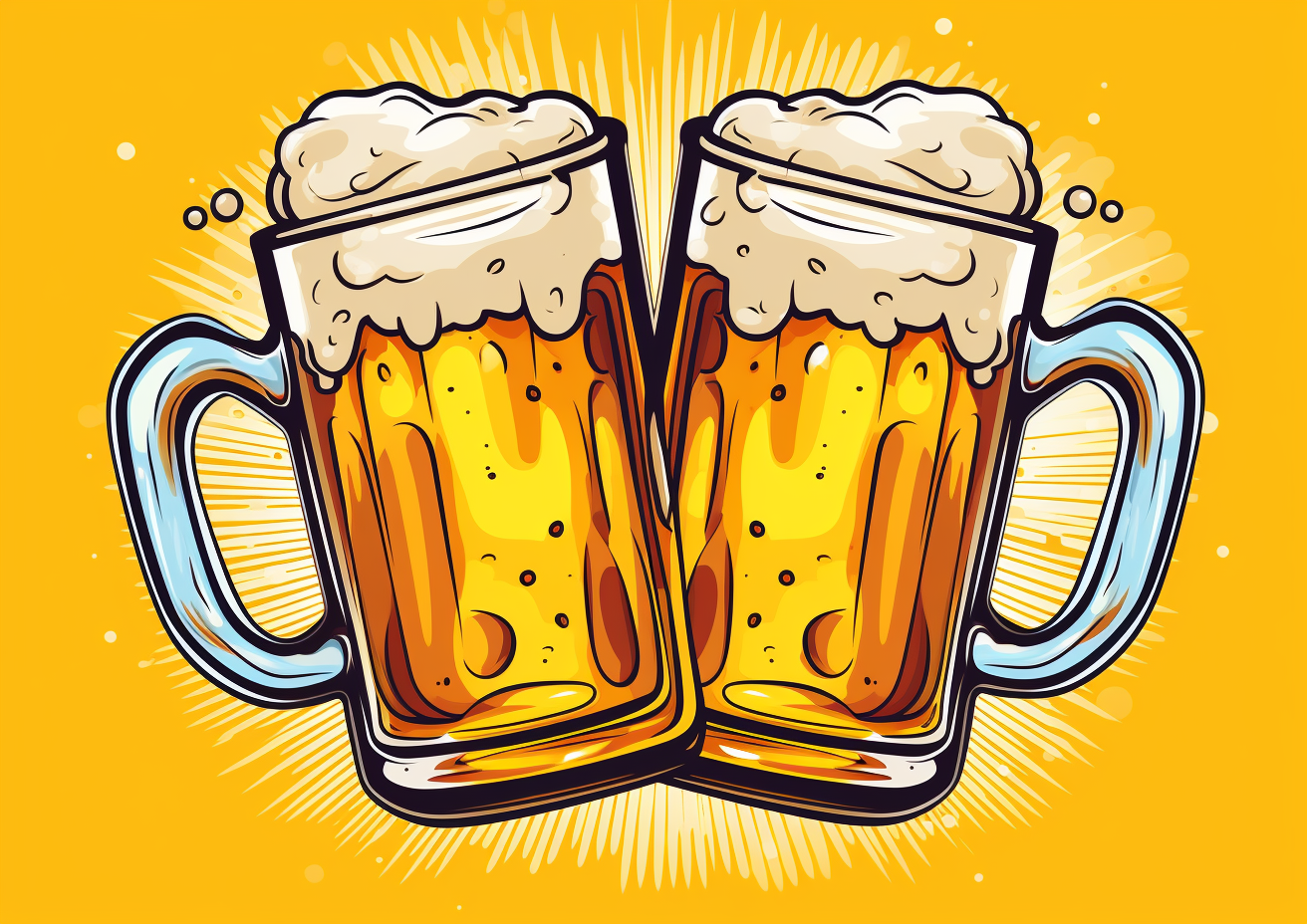 Cartoon clinking beer mugs in celebration