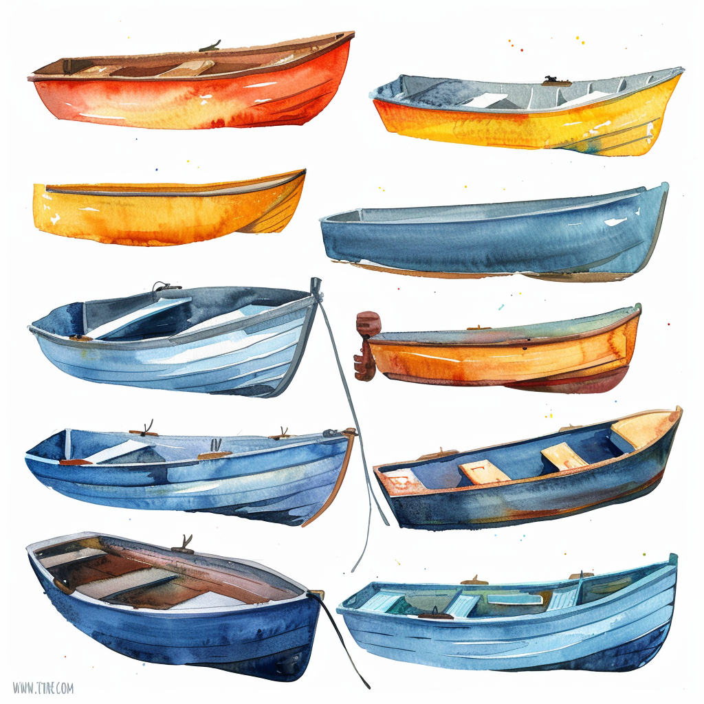 Watercolor boats clipart set