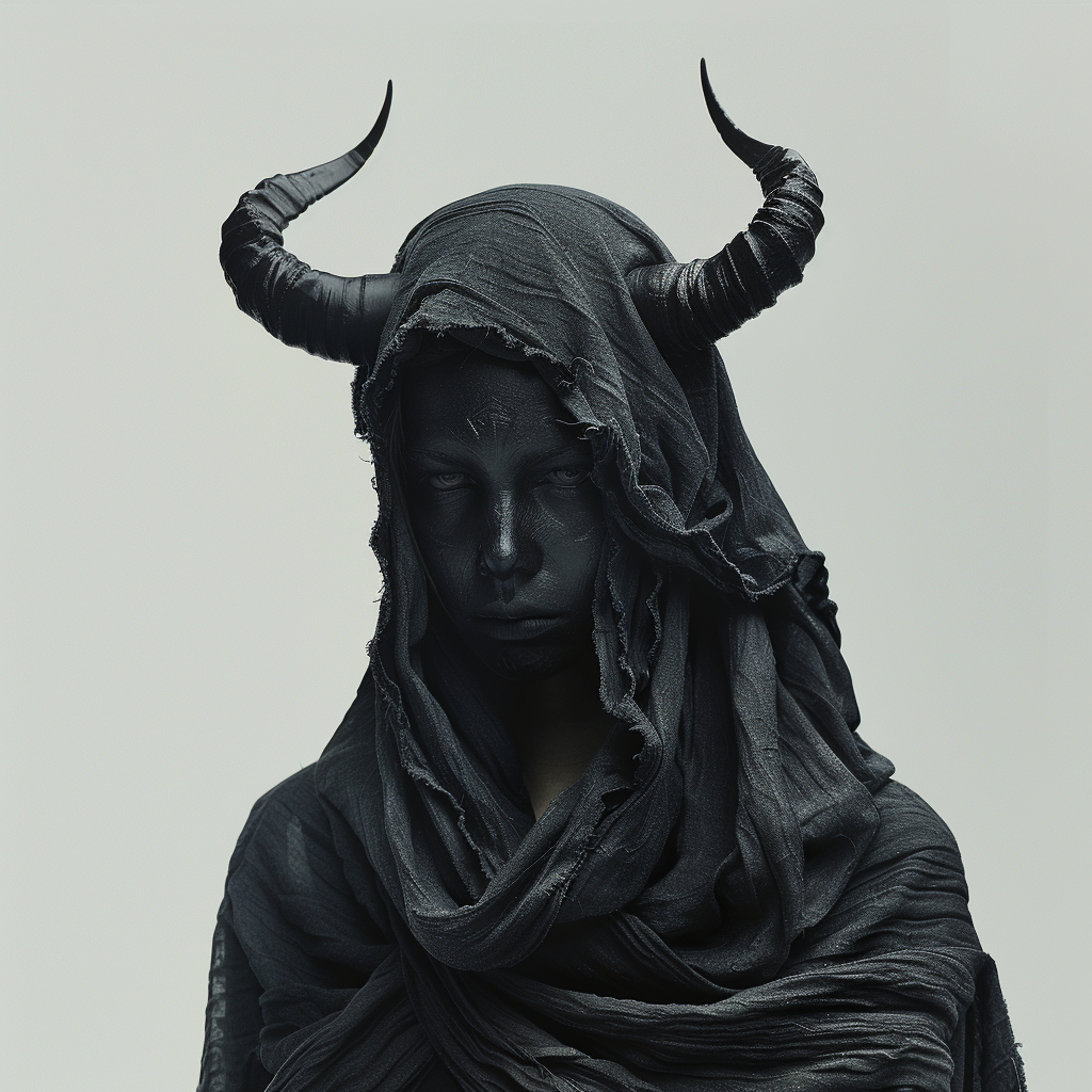 Female demon with cloak and horns